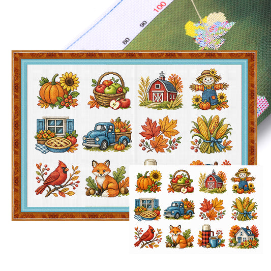 Herbsternte - Vollständiges 11CT Stempel-Kreuzstich-Set 60x40CM - Huacan
