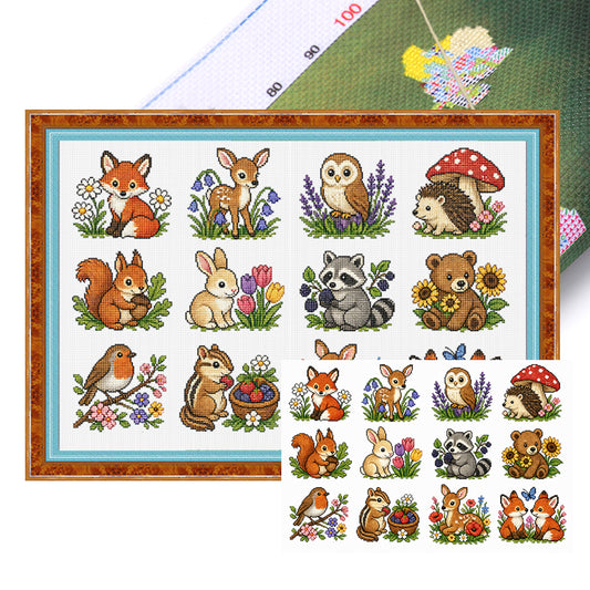 Wald-Kleintiere – Vollständiges 11CT Stempel-Kreuzstichset 60x40 cm – Huacan