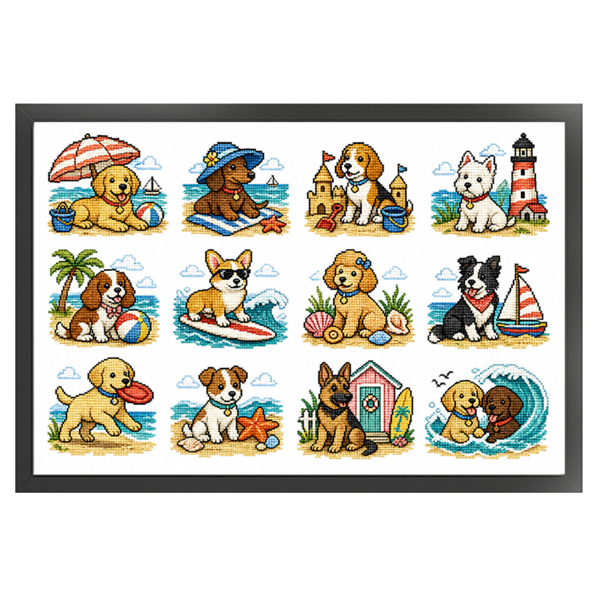 Strand-Welpe - Vollständiges 11CT gestempeltes Kreuzstich-Set 60x40cm - Huacan