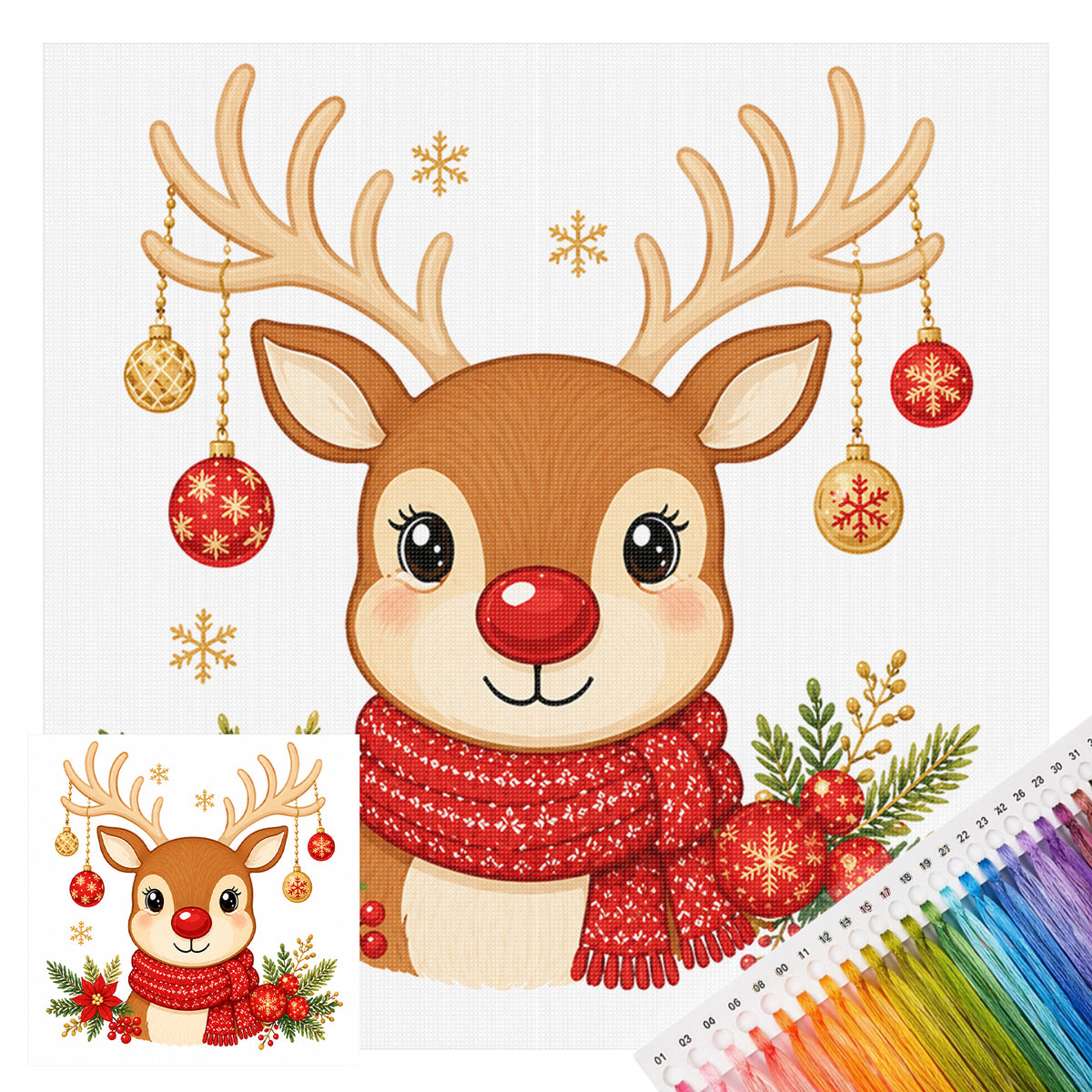 Cute Christmas Elk - Full 11CT Stamped Cross Stitch 40x40CM - Huacan