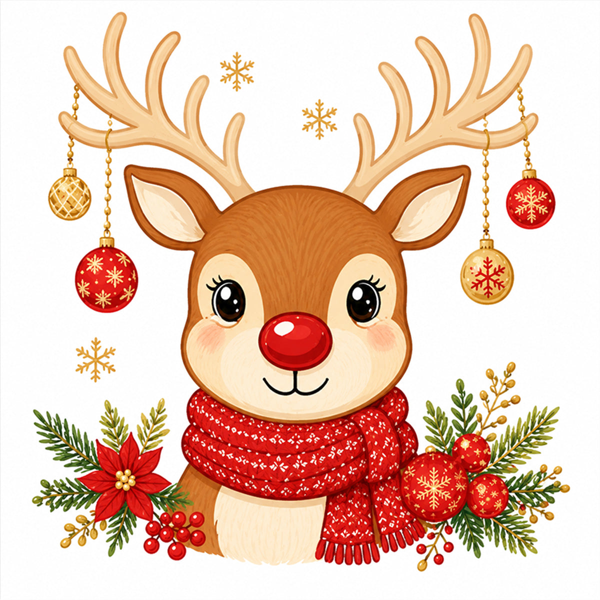 Cute Christmas Elk - Full 11CT Stamped Cross Stitch 40x40CM - Huacan
