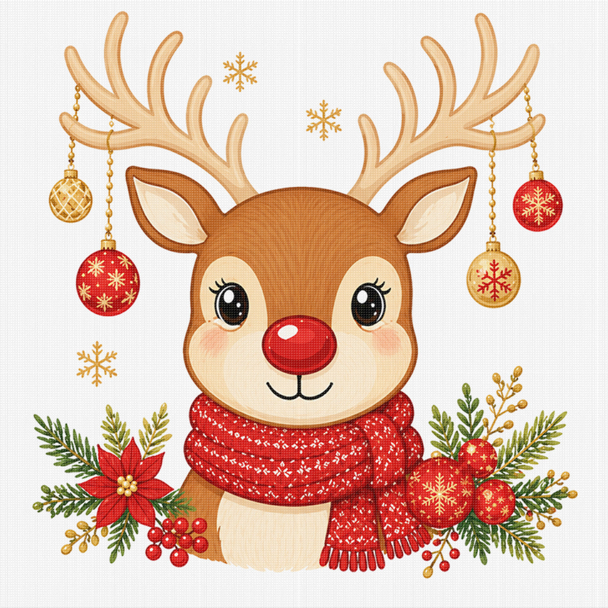 Cute Christmas Elk - Full 11CT Stamped Cross Stitch 40x40CM - Huacan