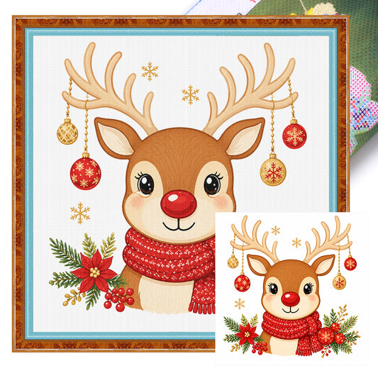 Cute Christmas Elk - Full 11CT Stamped Cross Stitch 40x40CM - Huacan