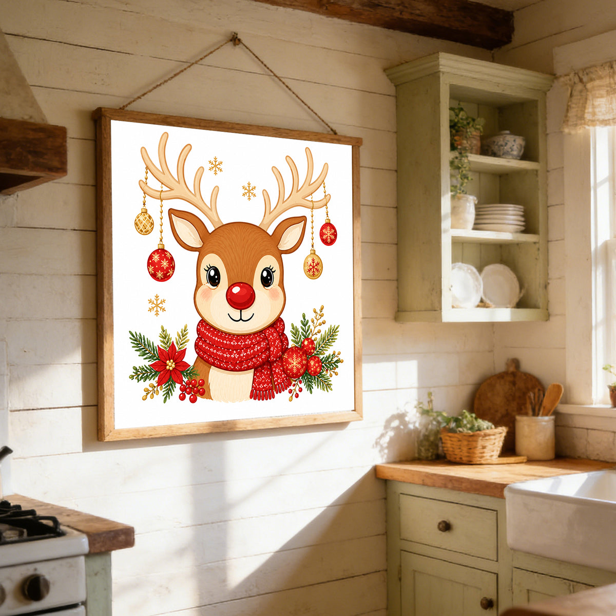 Cute Christmas Elk - Full 11CT Stamped Cross Stitch 40x40CM - Huacan