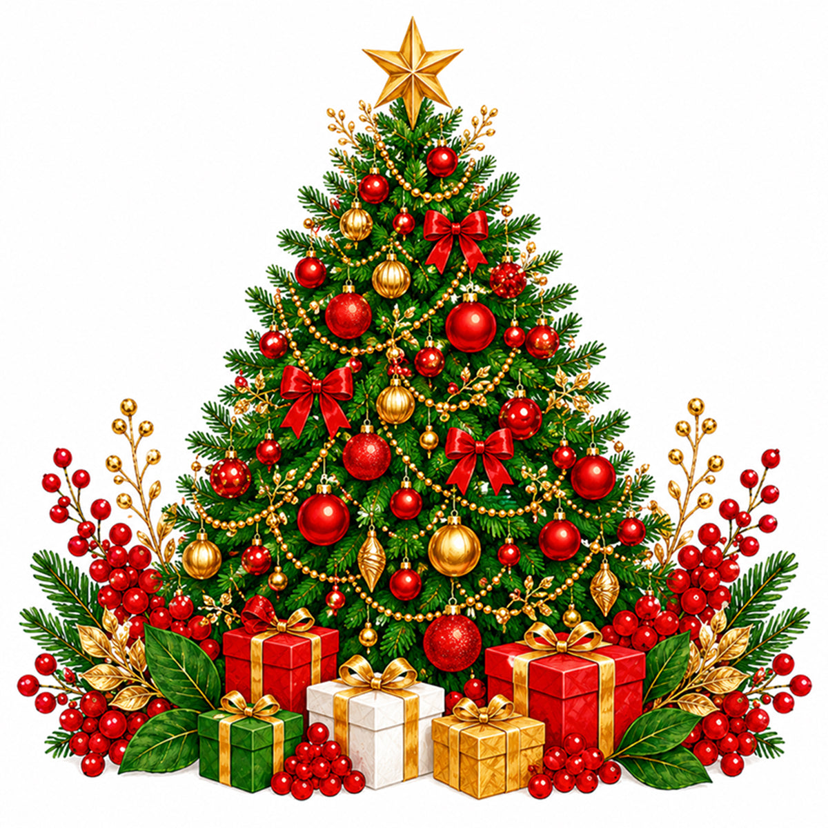 Geschmückter Weihnachtsbaum – Vollständiges 11CT Stanz-Kreuzstich-Set 40x40 cm – Huacan