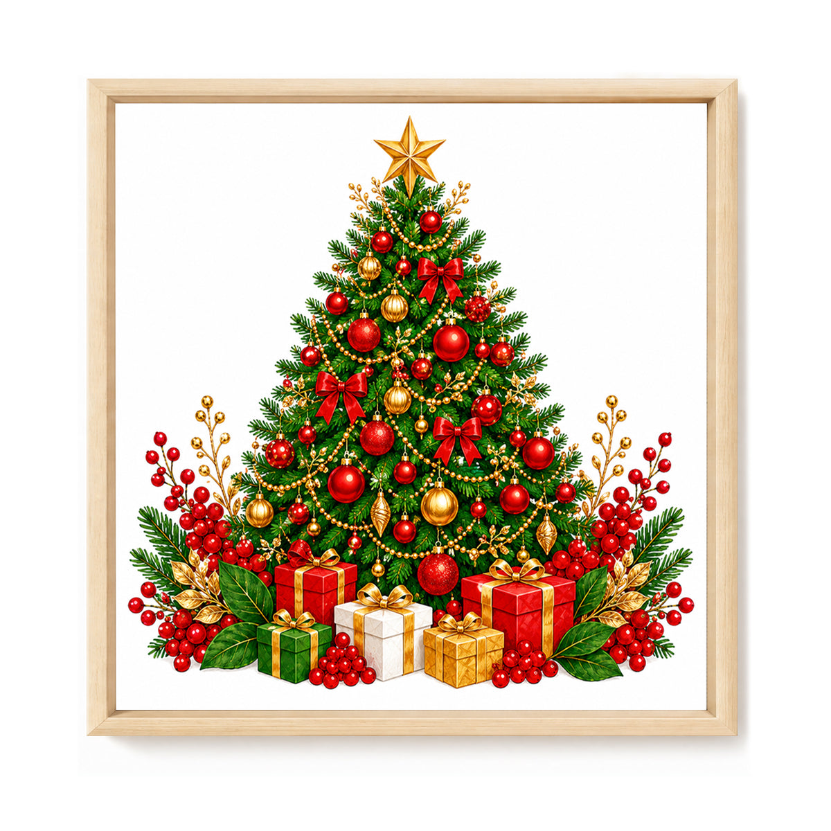 Geschmückter Weihnachtsbaum – Vollständiges 11CT Stanz-Kreuzstich-Set 40x40 cm – Huacan