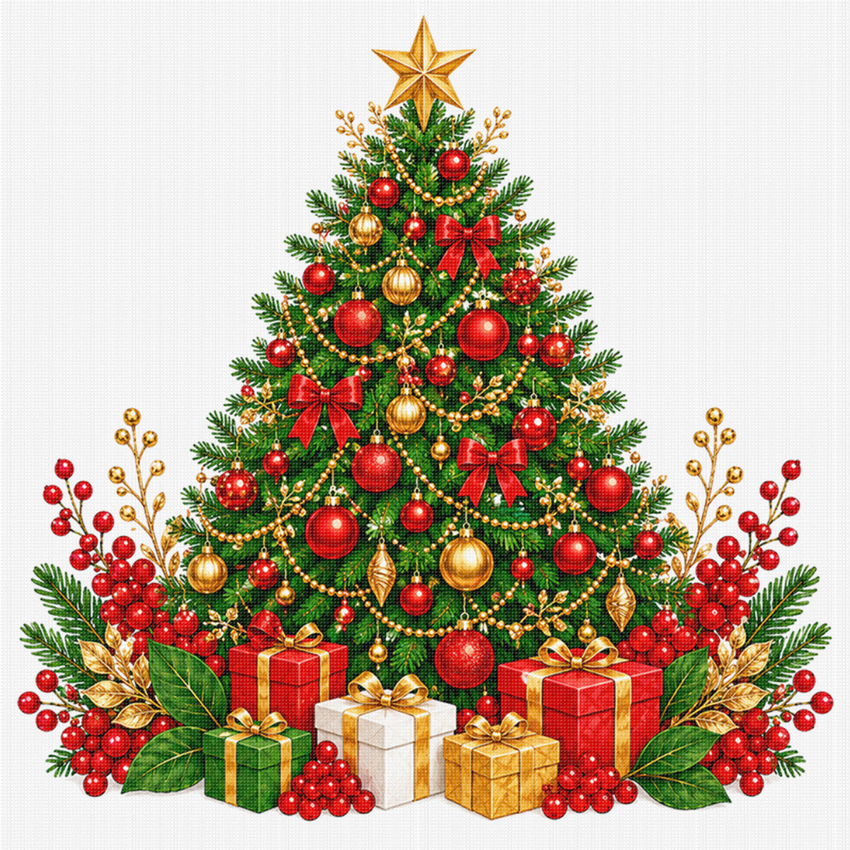 Geschmückter Weihnachtsbaum – Vollständiges 11CT Stanz-Kreuzstich-Set 40x40 cm – Huacan