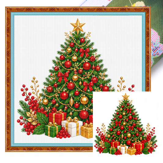 Geschmückter Weihnachtsbaum – Vollständiges 11CT Stanz-Kreuzstich-Set 40x40 cm – Huacan