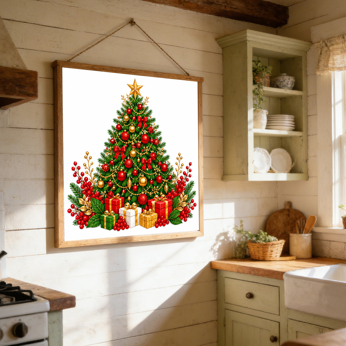 Geschmückter Weihnachtsbaum – Vollständiges 11CT Stanz-Kreuzstich-Set 40x40 cm – Huacan