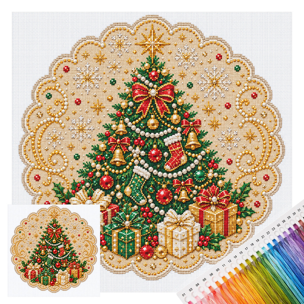 Christmas Tree - Full 14CT Stamped Cross Stitch 40x40CM - Huacan