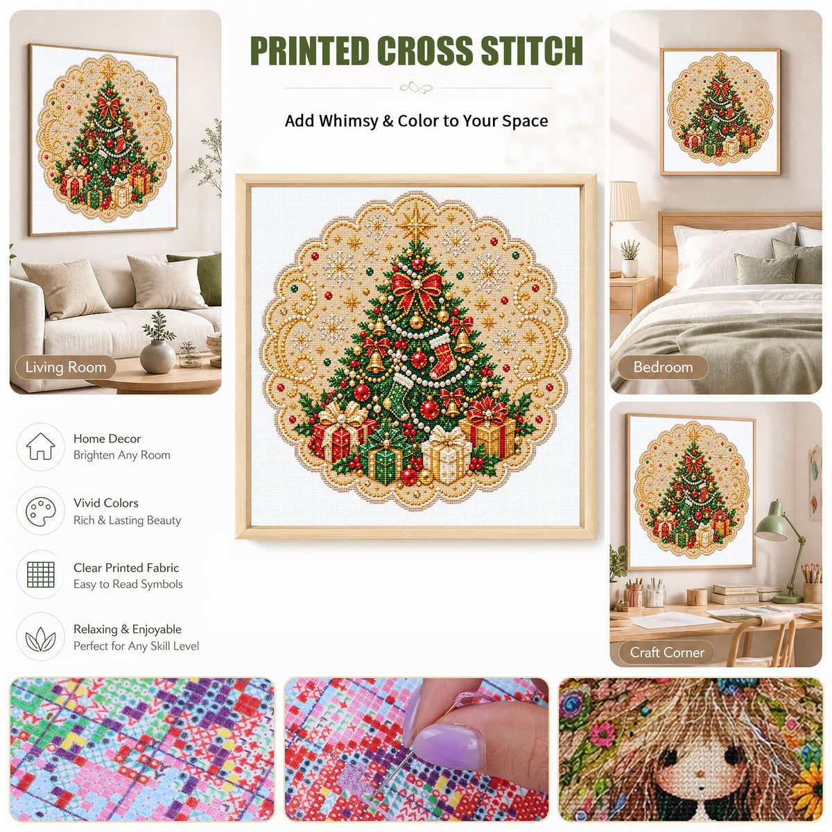 Christmas Tree - Full 14CT Stamped Cross Stitch 40x40CM - Huacan