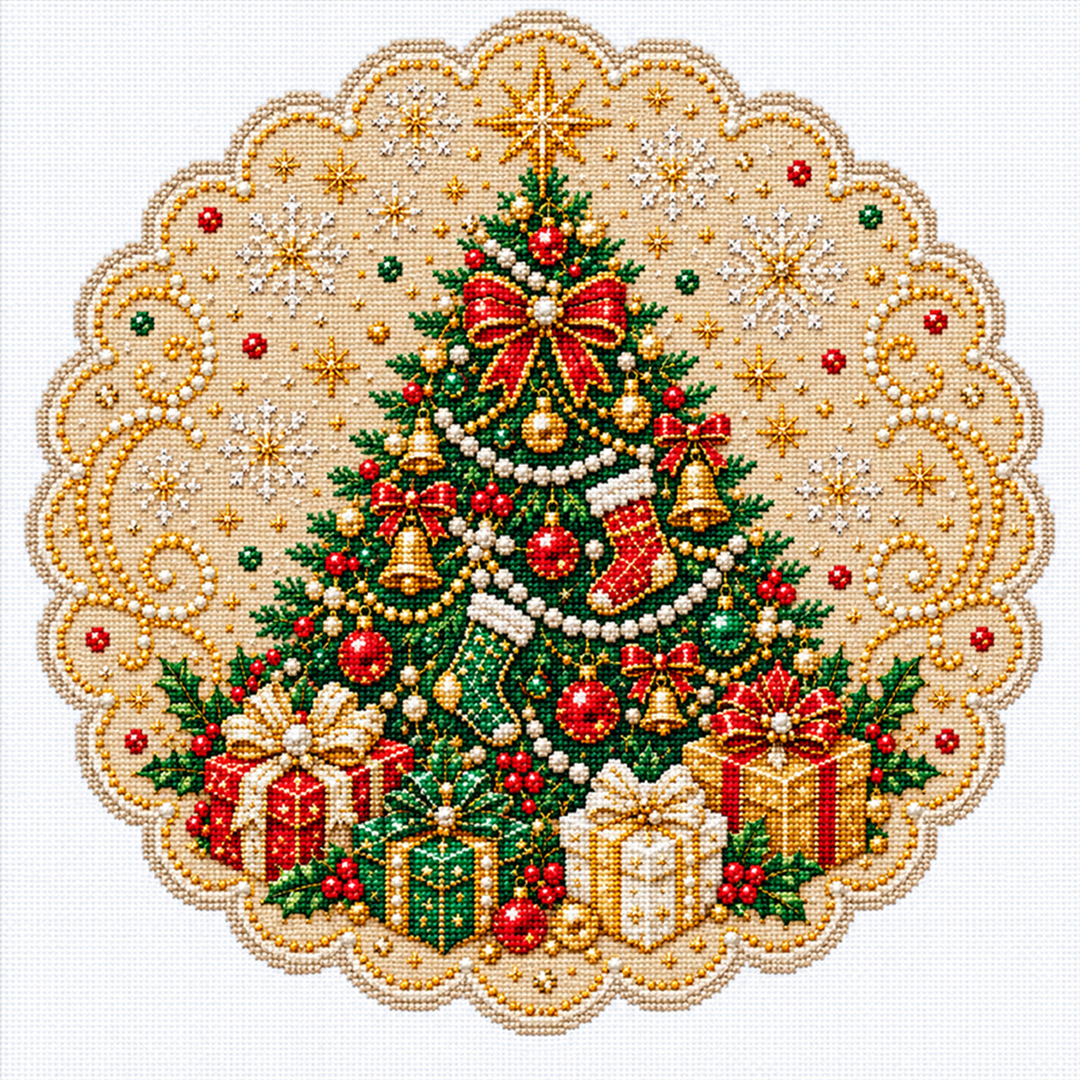 Christmas Tree - Full 14CT Stamped Cross Stitch 40x40CM - Huacan