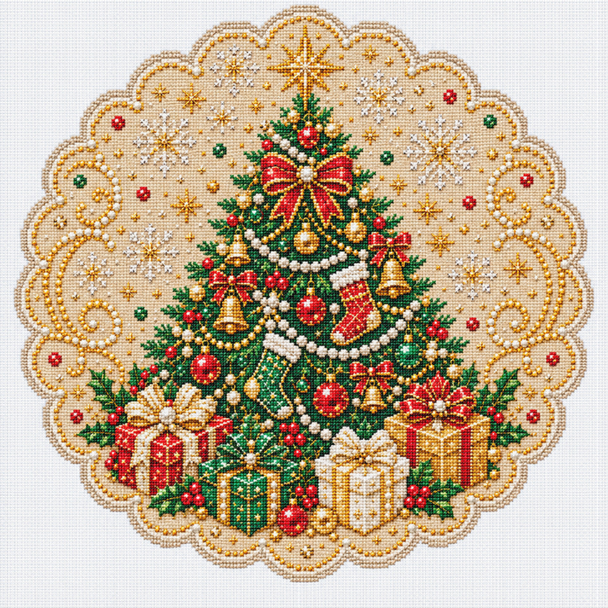 Christmas Tree - Full 14CT Stamped Cross Stitch 40x40CM - Huacan