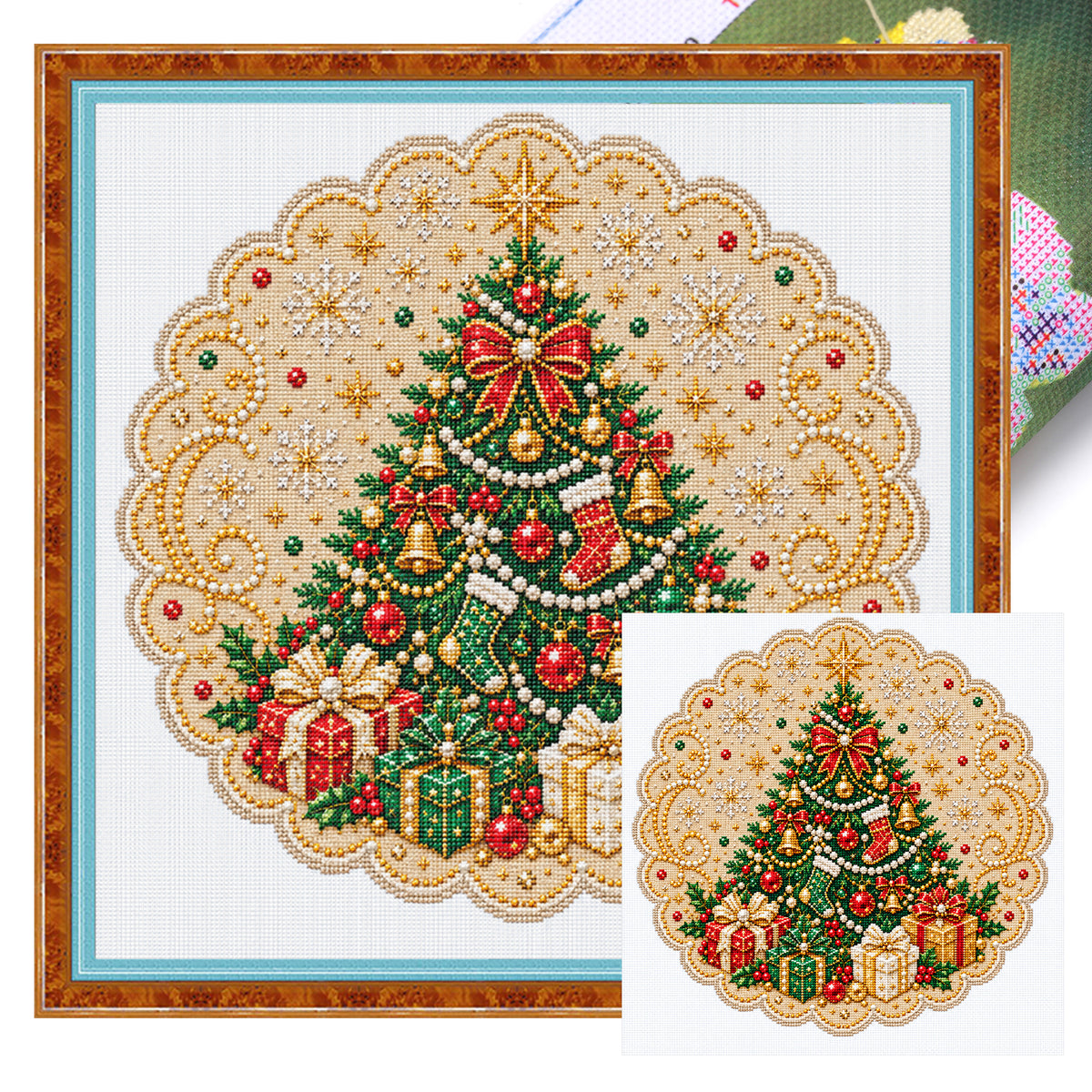 Christmas Tree - Full 14CT Stamped Cross Stitch 40x40CM - Huacan