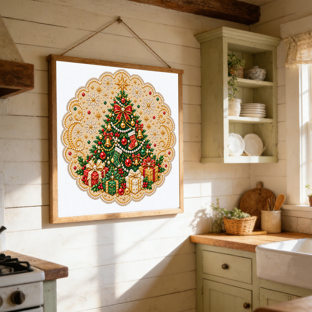 Christmas Tree - Full 14CT Stamped Cross Stitch 40x40CM - Huacan
