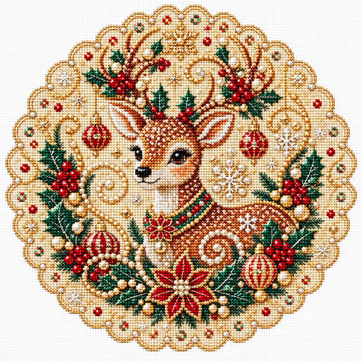 Christmas Reindeer - Full 14CT Stamped Cross Stitch 40x40CM - Huacan