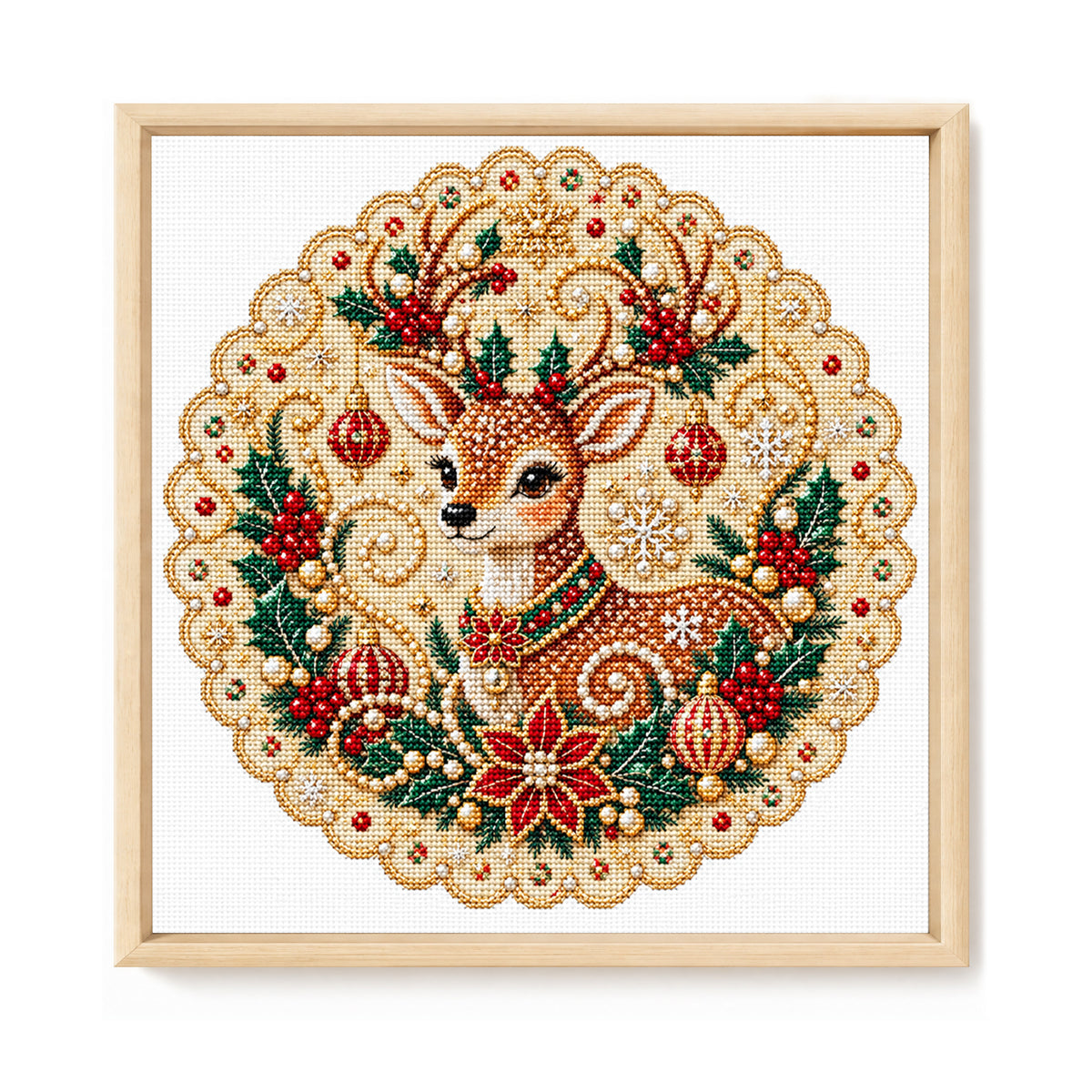 Christmas Reindeer - Full 14CT Stamped Cross Stitch 40x40CM - Huacan