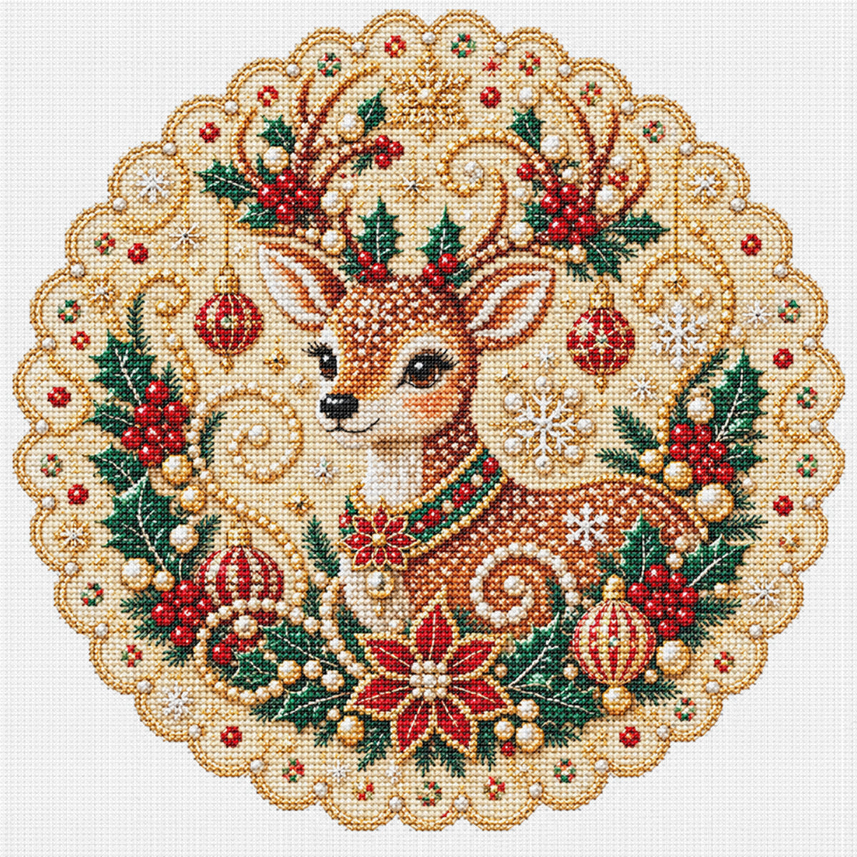 Christmas Reindeer - Full 14CT Stamped Cross Stitch 40x40CM - Huacan