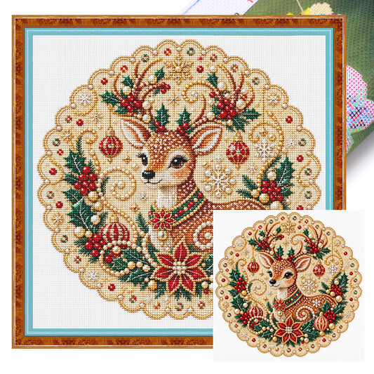 Weihnachtsrentier – Vollständiges 14CT Stempel-Kreuzstichset 40x40CM – Huacan