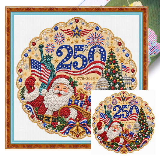 USA 250. Jubiläum Weihnachtsmotiv - Vollständiges 14CT gestempeltes Kreuzstich-Set 40x40CM - Huacan