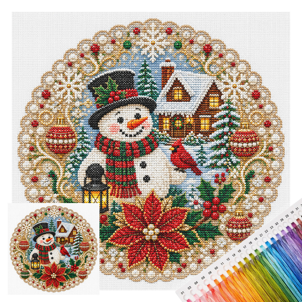 Christmas Snowman - Full 14CT Stamped Cross Stitch 40x40CM - Huacan