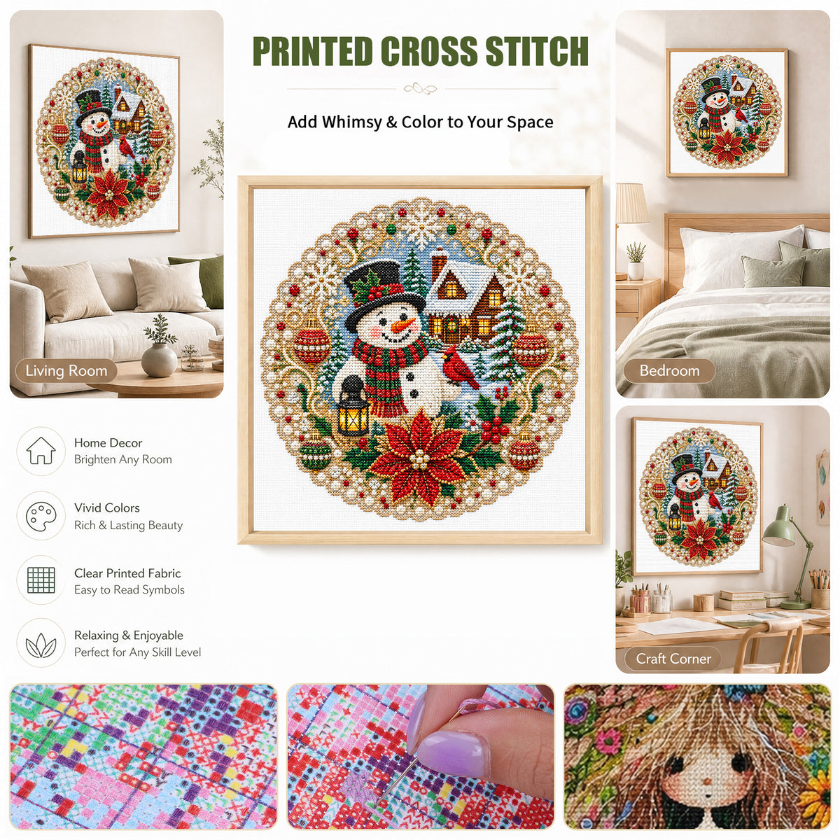 Christmas Snowman - Full 14CT Stamped Cross Stitch 40x40CM - Huacan