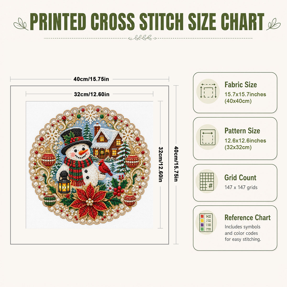 Christmas Snowman - Full 14CT Stamped Cross Stitch 40x40CM - Huacan