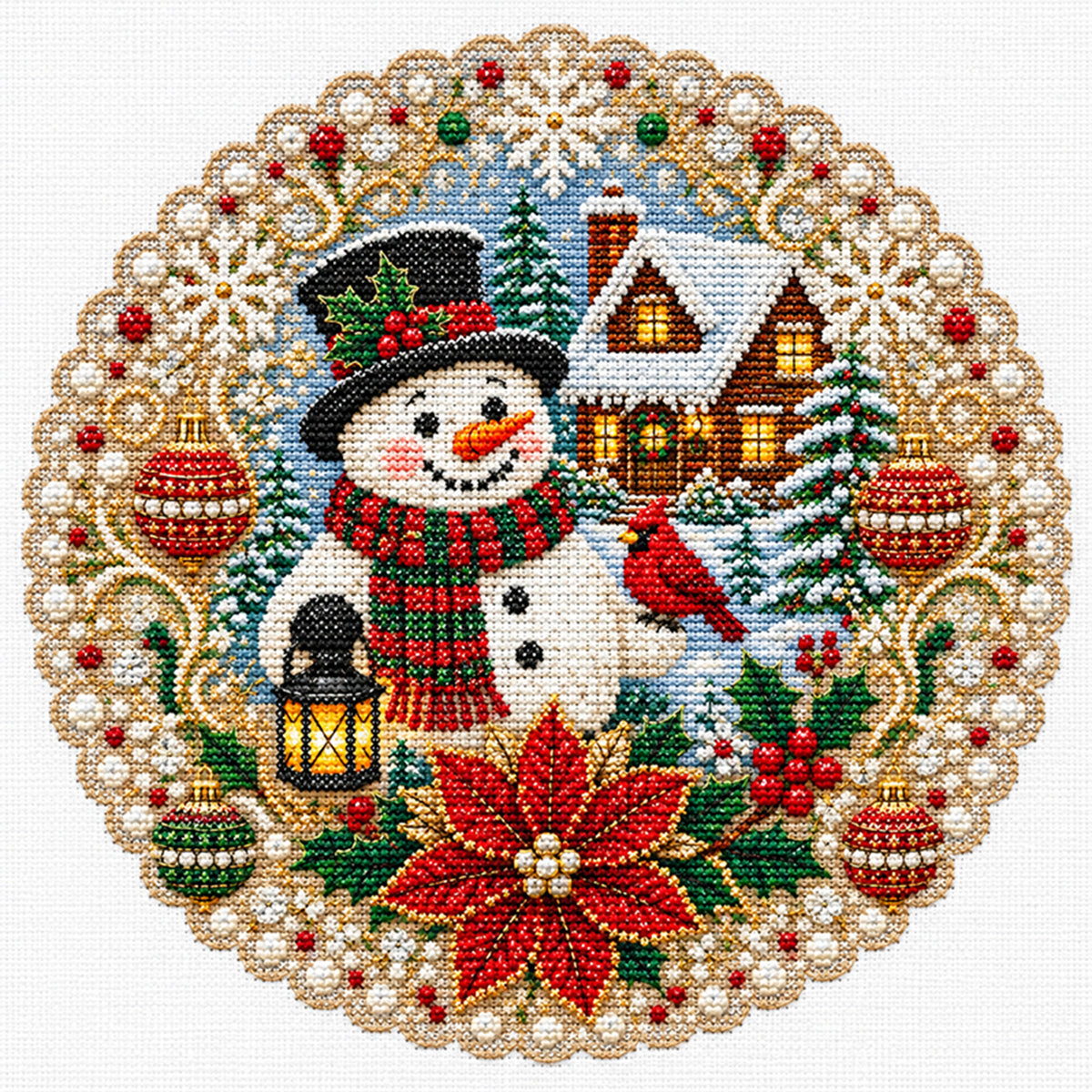 Christmas Snowman - Full 14CT Stamped Cross Stitch 40x40CM - Huacan