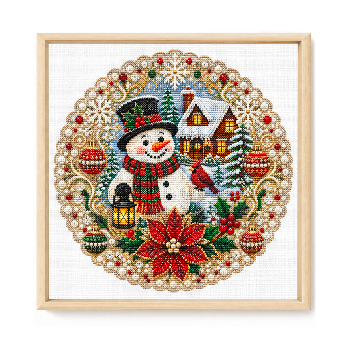Christmas Snowman - Full 14CT Stamped Cross Stitch 40x40CM - Huacan