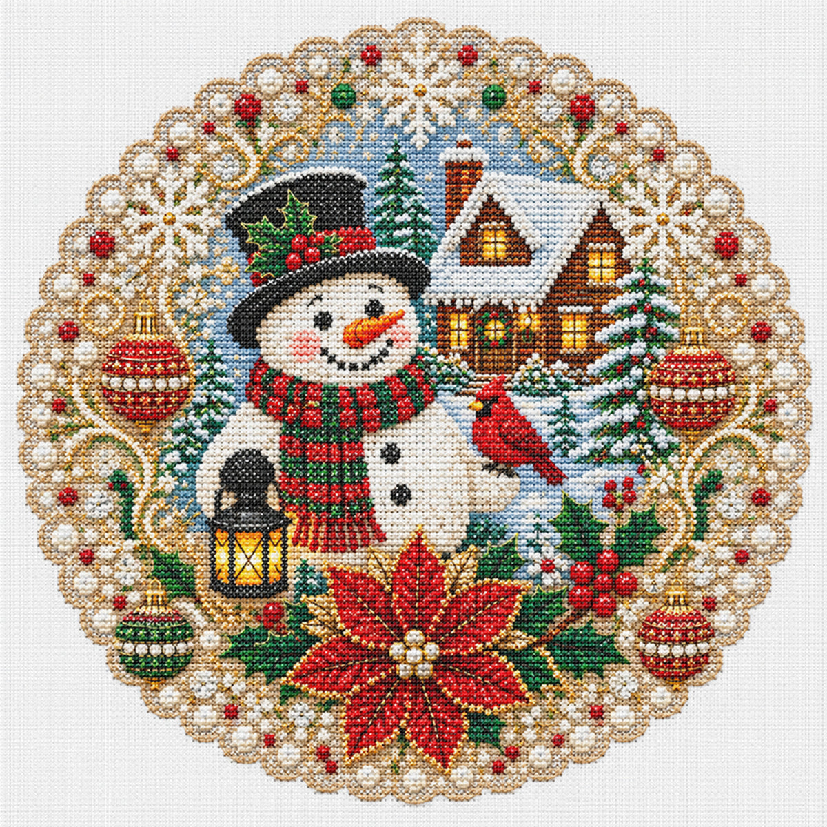 Christmas Snowman - Full 14CT Stamped Cross Stitch 40x40CM - Huacan