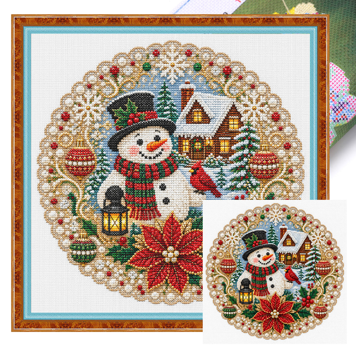 Christmas Snowman - Full 14CT Stamped Cross Stitch 40x40CM - Huacan