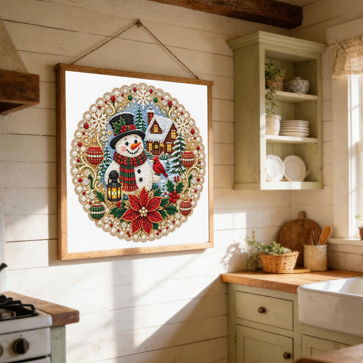Christmas Snowman - Full 14CT Stamped Cross Stitch 40x40CM - Huacan