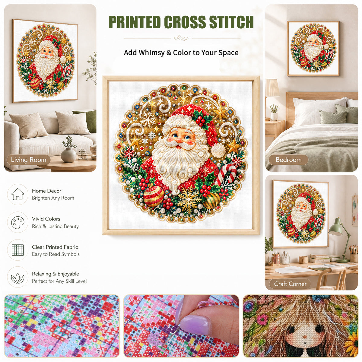 Santa Claus - Full 14CT Stamped Cross Stitch 40x40CM - Huacan
