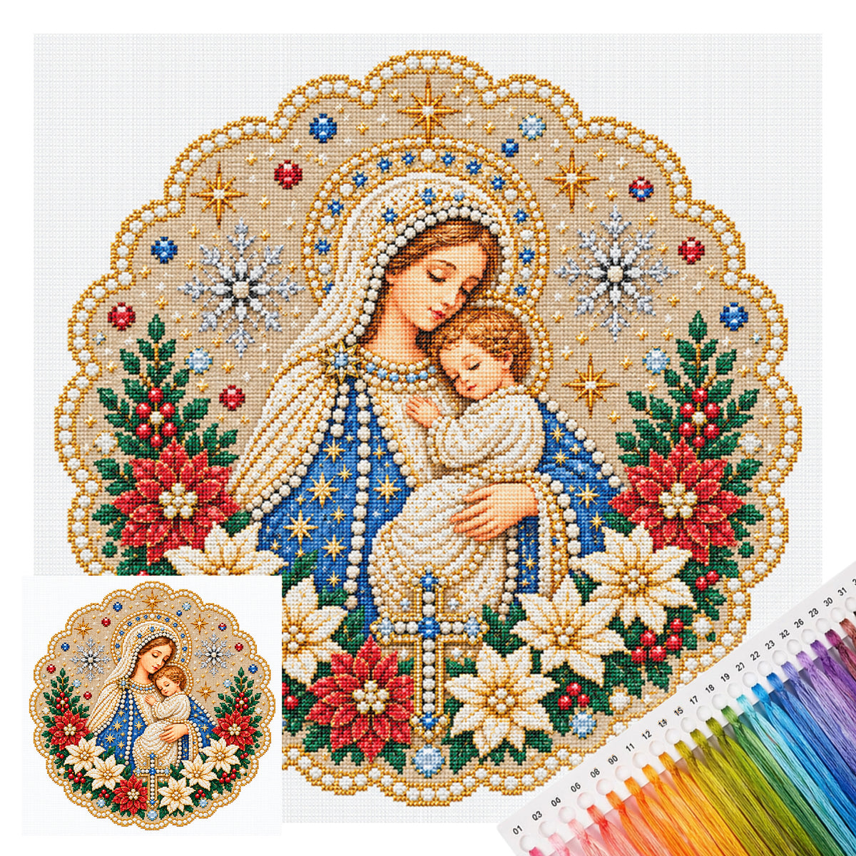 Madonna und Kind – Vollständiges 14CT gestempeltes Kreuzstich-Set 40x40CM – Huacan