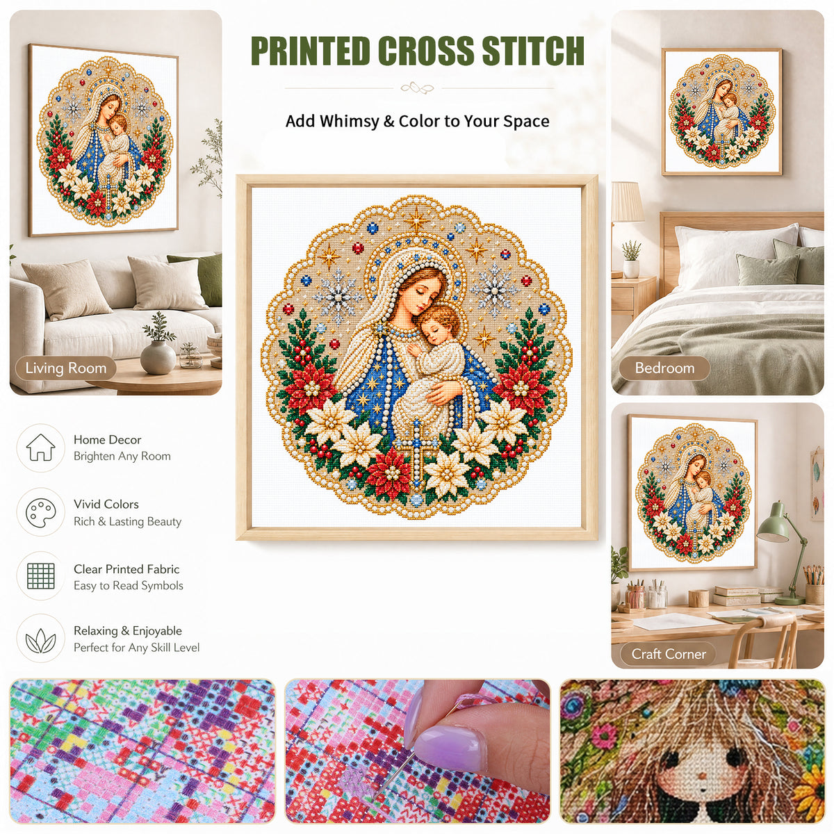Madonna und Kind – Vollständiges 14CT gestempeltes Kreuzstich-Set 40x40CM – Huacan