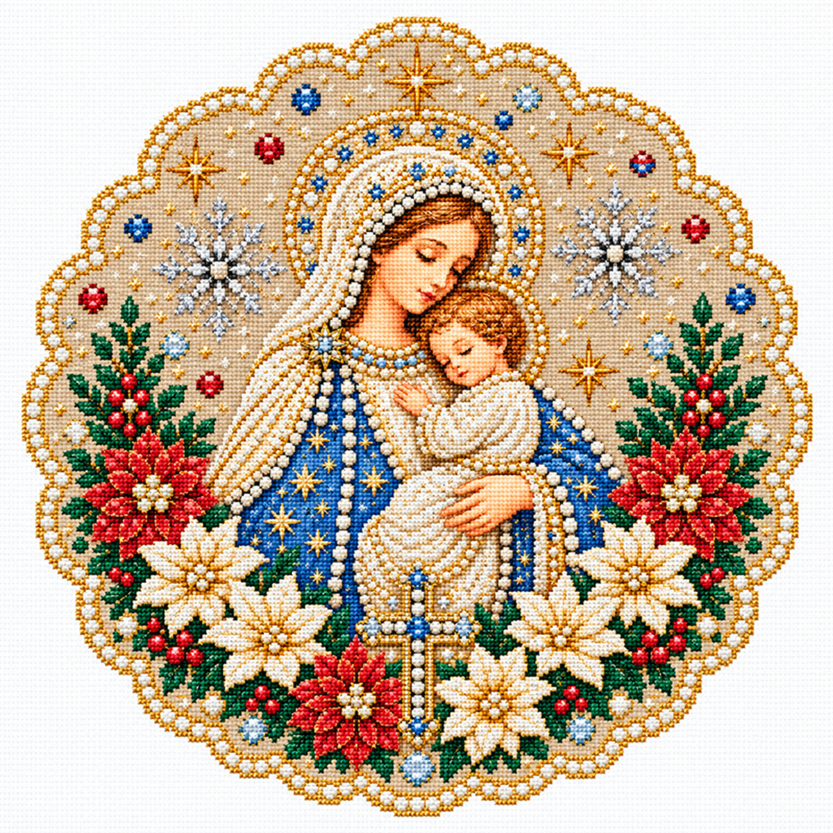 Madonna und Kind – Vollständiges 14CT gestempeltes Kreuzstich-Set 40x40CM – Huacan