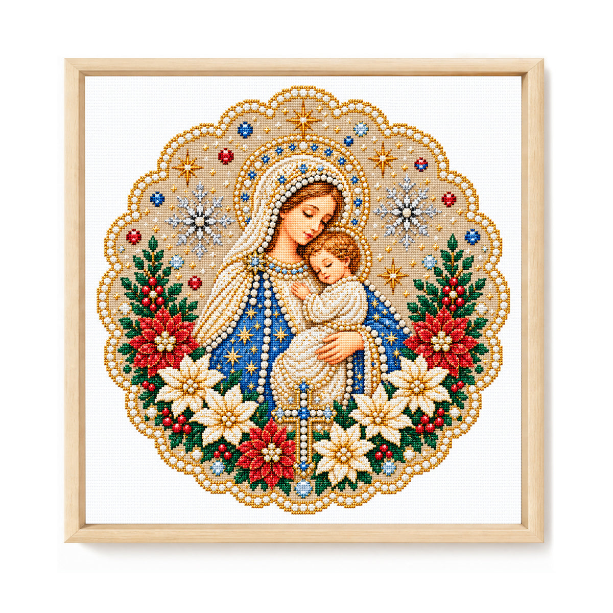 Madonna und Kind – Vollständiges 14CT gestempeltes Kreuzstich-Set 40x40CM – Huacan