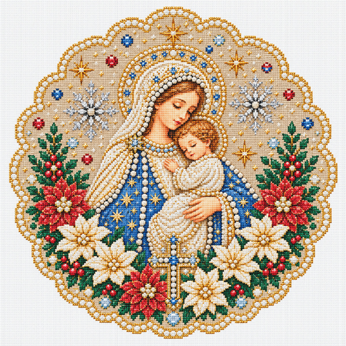 Madonna und Kind – Vollständiges 14CT gestempeltes Kreuzstich-Set 40x40CM – Huacan