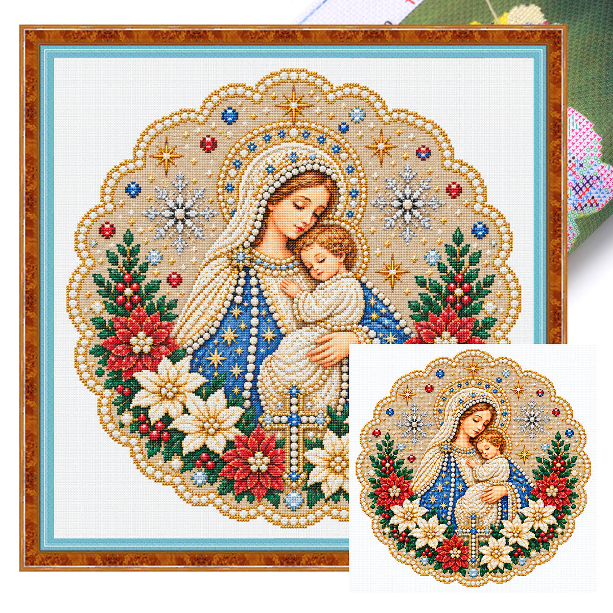 Madonna und Kind – Vollständiges 14CT gestempeltes Kreuzstich-Set 40x40CM – Huacan