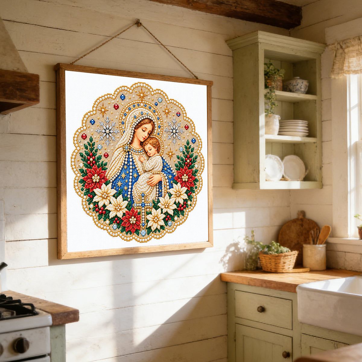 Madonna und Kind – Vollständiges 14CT gestempeltes Kreuzstich-Set 40x40CM – Huacan