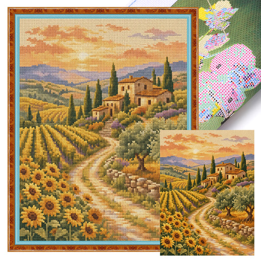 Toskanisches Tal - Komplettes 11CT gestempeltes Kreuzstich-Set 40x53CM - Huacan
