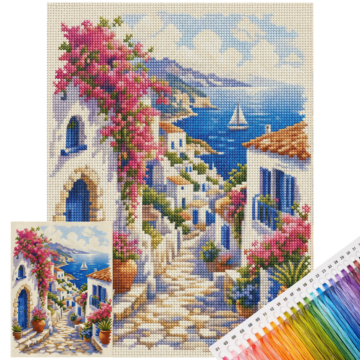 Aegean Village - Full 11CT Stamped Cross Stitch 40x53CM - Huacan