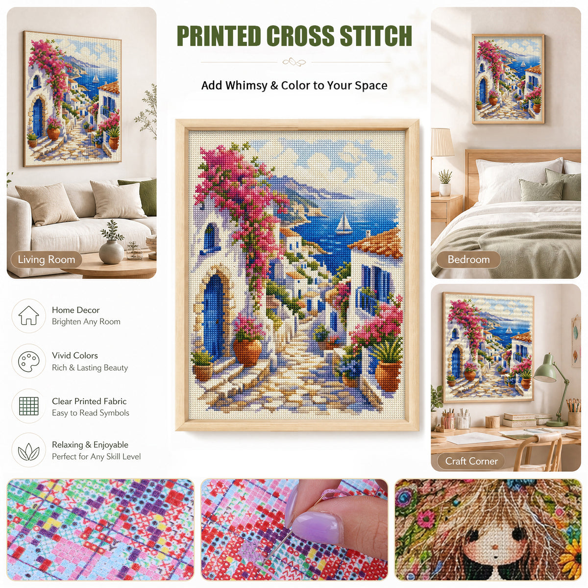 Aegean Village - Full 11CT Stamped Cross Stitch 40x53CM - Huacan
