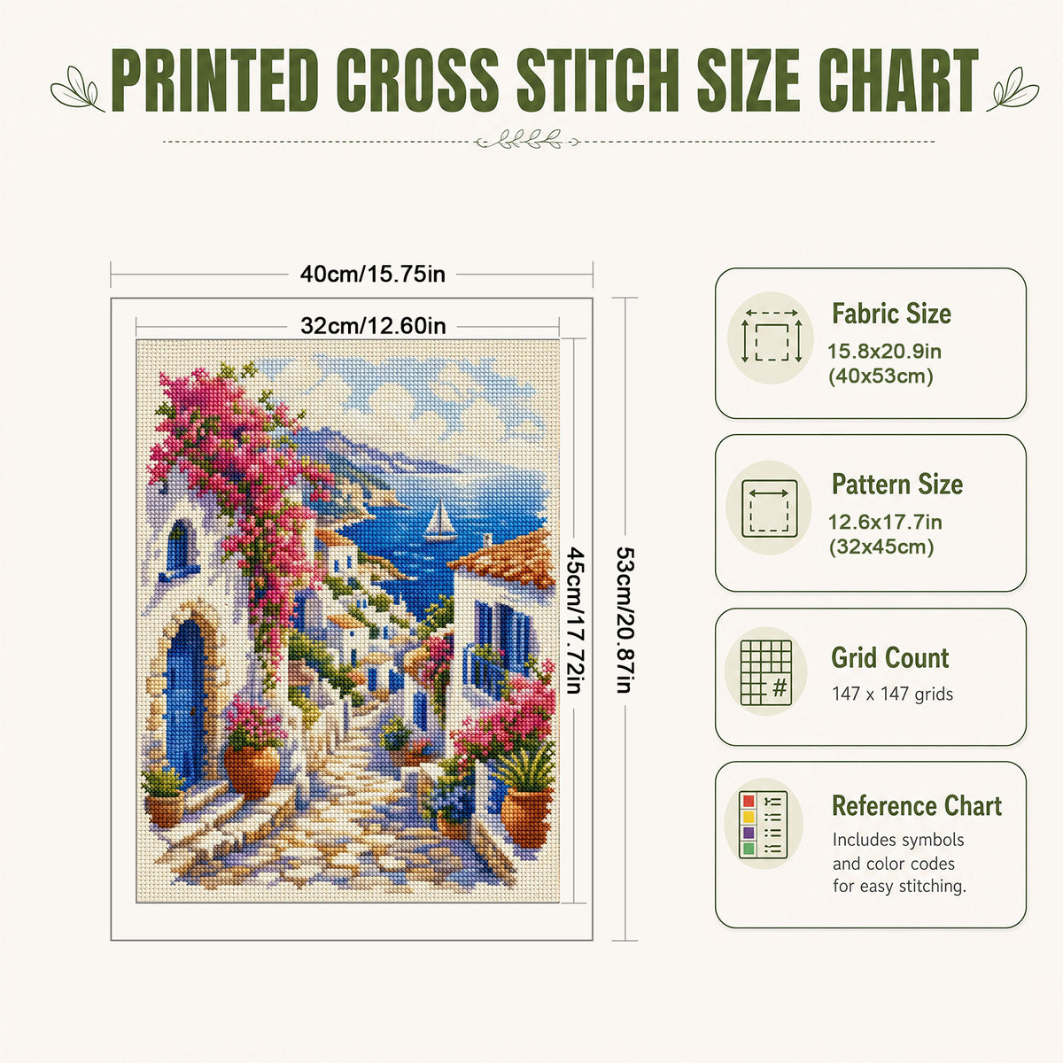 Aegean Village - Full 11CT Stamped Cross Stitch 40x53CM - Huacan