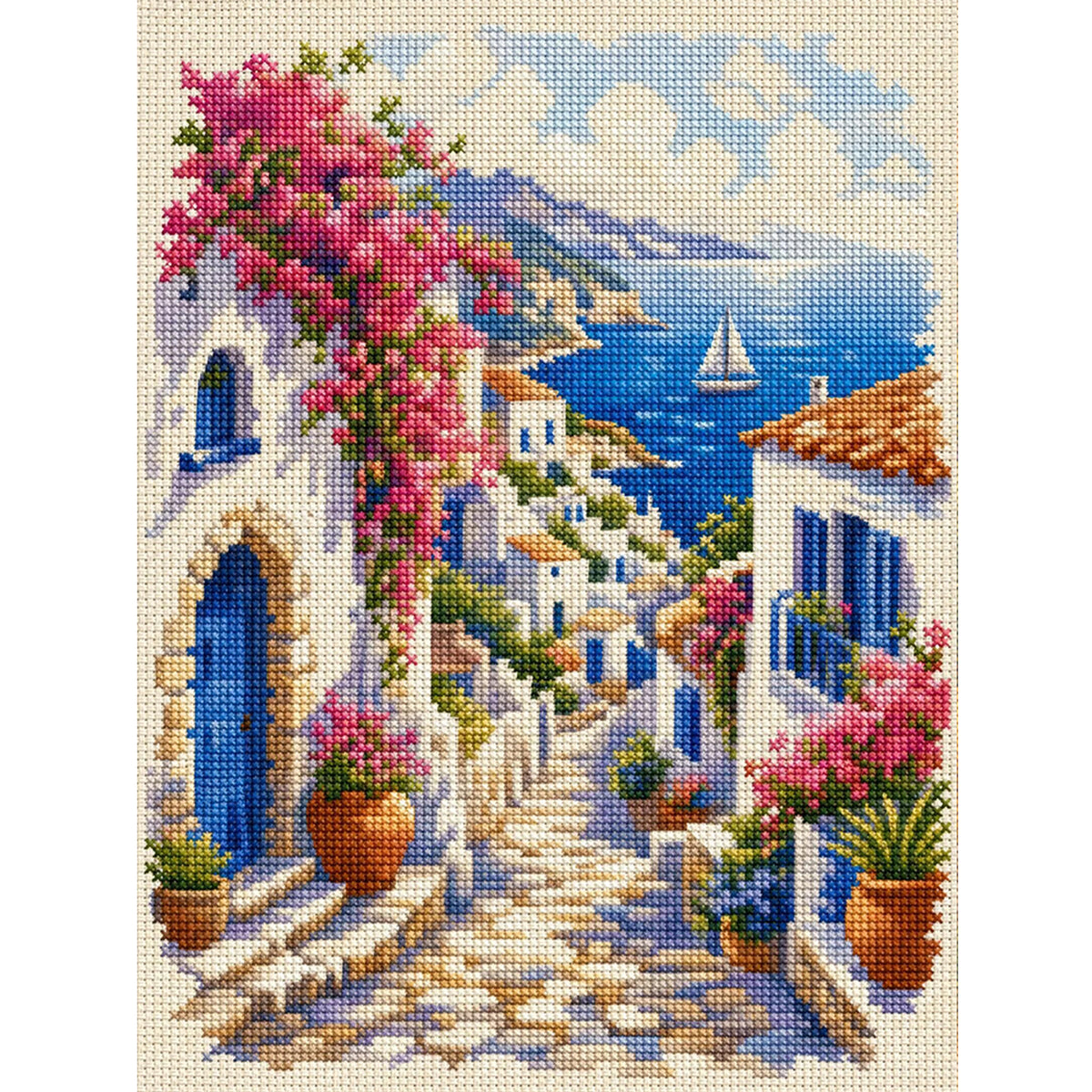 Aegean Village - Full 11CT Stamped Cross Stitch 40x53CM - Huacan