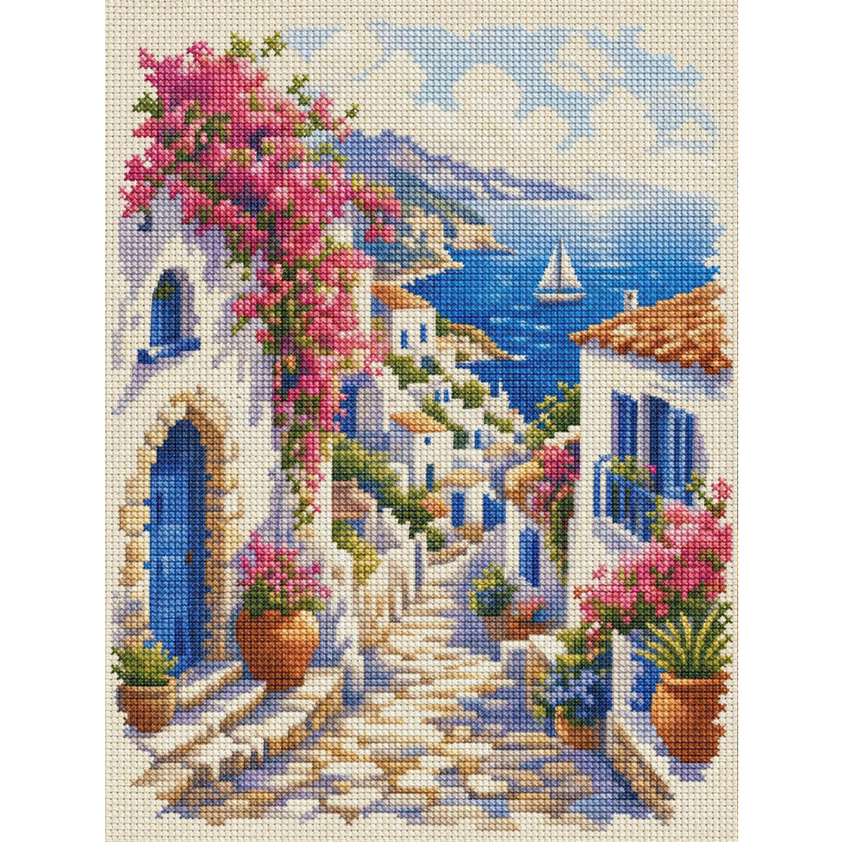Aegean Village - Full 11CT Stamped Cross Stitch 40x53CM - Huacan