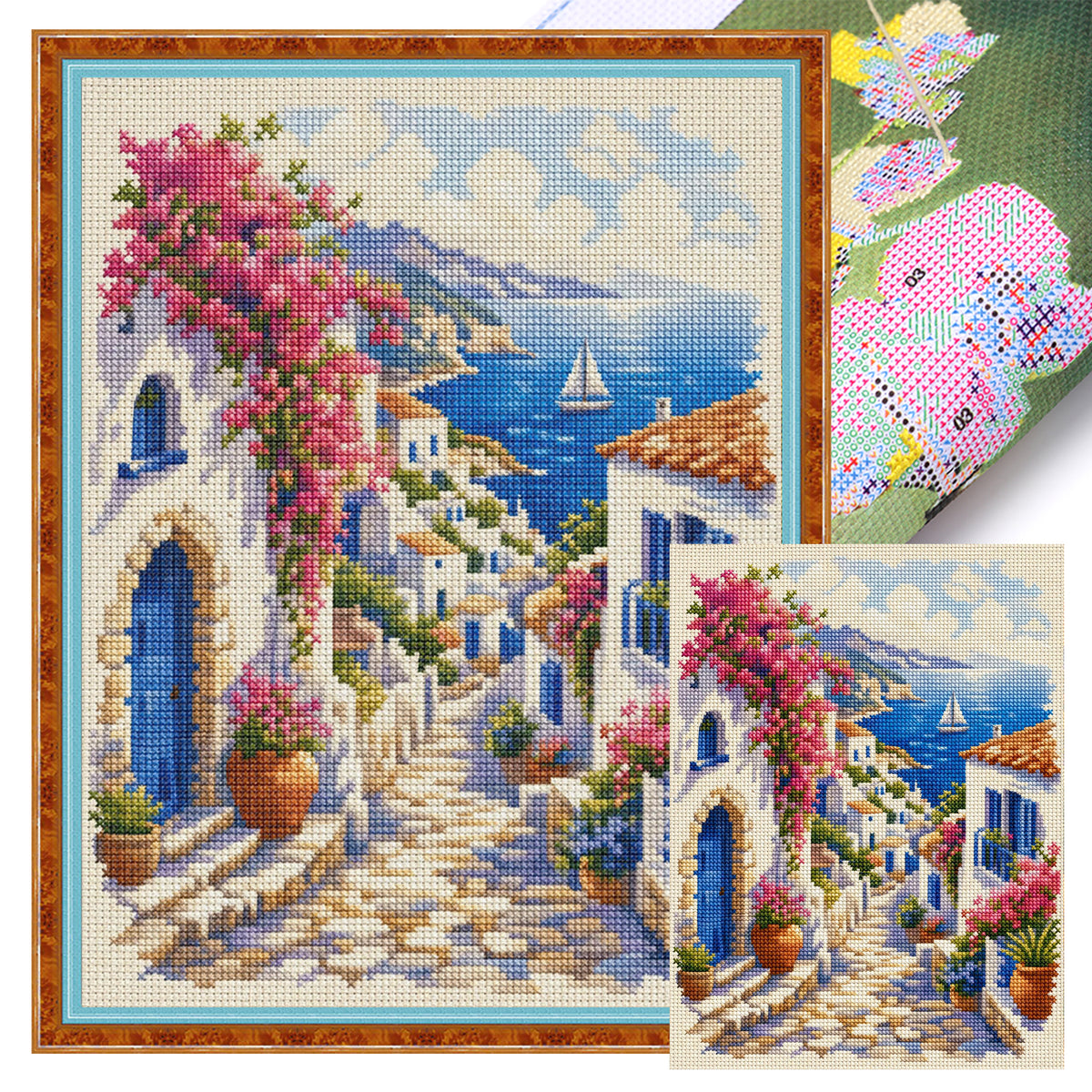 Aegean Village - Full 11CT Stamped Cross Stitch 40x53CM - Huacan