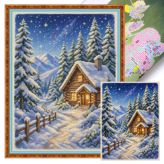 Winter-Chalet – Vollständiges 11CT-Stempel-Kreuzstich-Set, 40x53 cm – Huacan