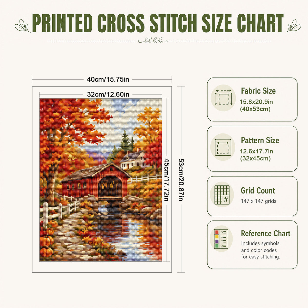 Autumn Bridge - Full 11CT Stamped Cross Stitch 40x53CM - Huacan