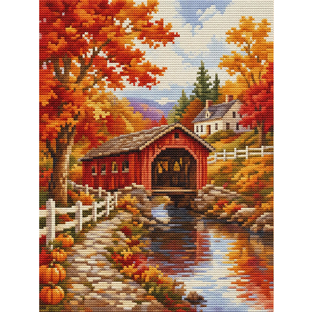 Autumn Bridge - Full 11CT Stamped Cross Stitch 40x53CM - Huacan